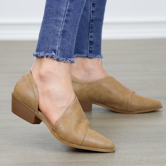 Shoes - Tan Opened Side Pointy Toe Low Cut  Booties